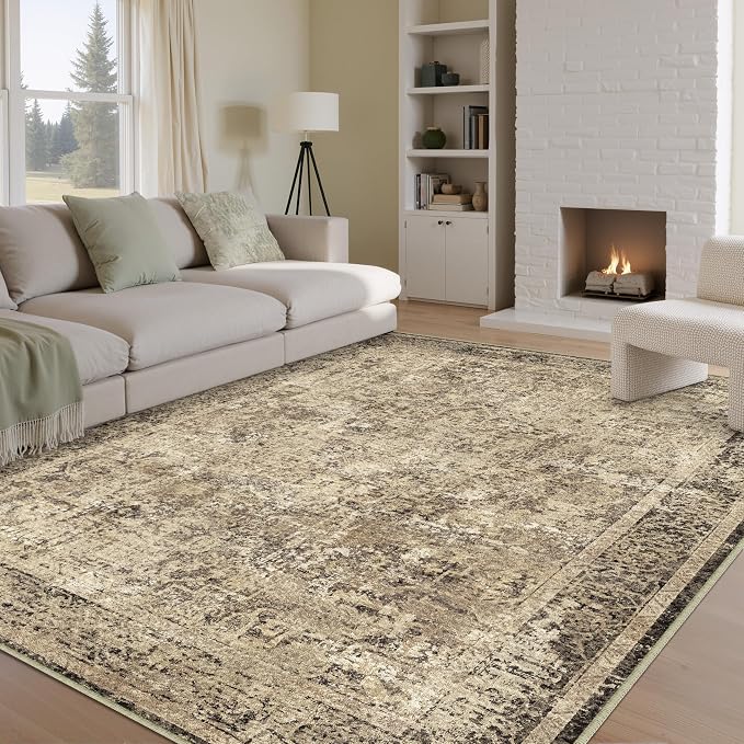5x7 Area Rug Washable Vintage Neutral Living Room Carpet Large Indoor Non Slip - Image 5