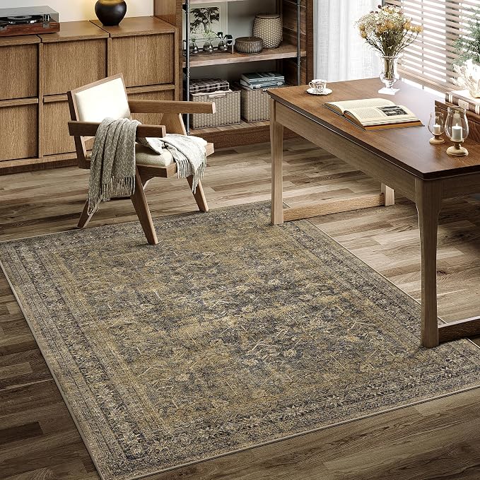 5x7 Brown Black Area Rug for Living Room Washable Vintage Distressed Carpet - Image 8