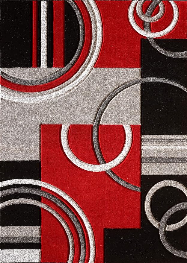 GLORY RUGS Area Rug Modern 5x7 Red Soft Hand Carved Contemporary Floor Carpet - Image 2