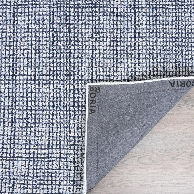 Hand-Tufted 100% Wool Pile Area Rug – Geometric Textured Grid Check Pattern – - Image 4