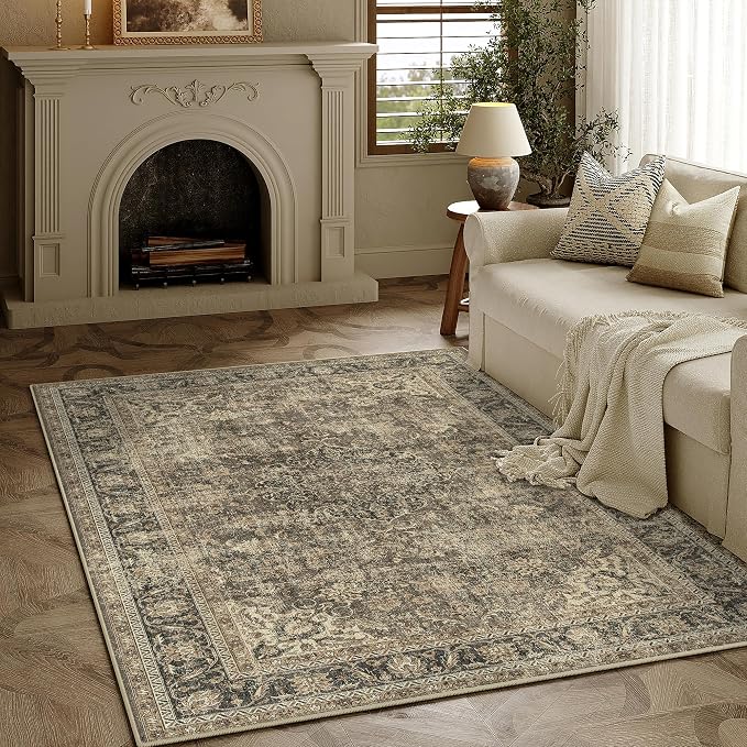 3x4 Washable Brown Area Rug Vintage Entryway Office Carpet Non-Slip Soft Low - Image 3