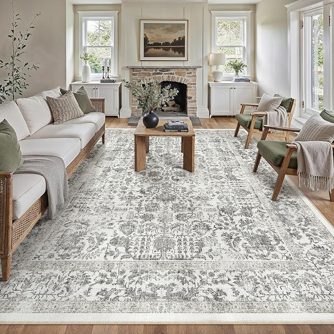Black Area Rug 10x12 Machine Washable Large Vintage Living Room Distressed Non - Image 5