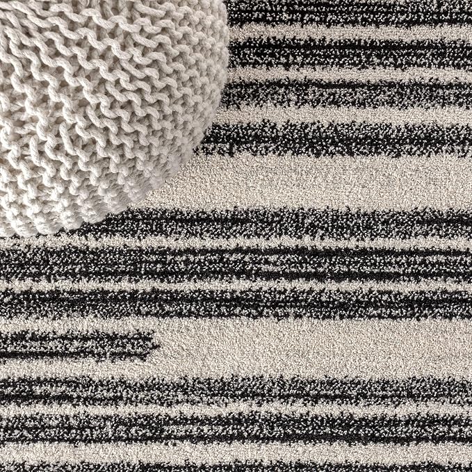 JONATHAN Y Khalil Modern Berber Stripe Cream/Black 8' Round Indoor Area Rug - Image 4