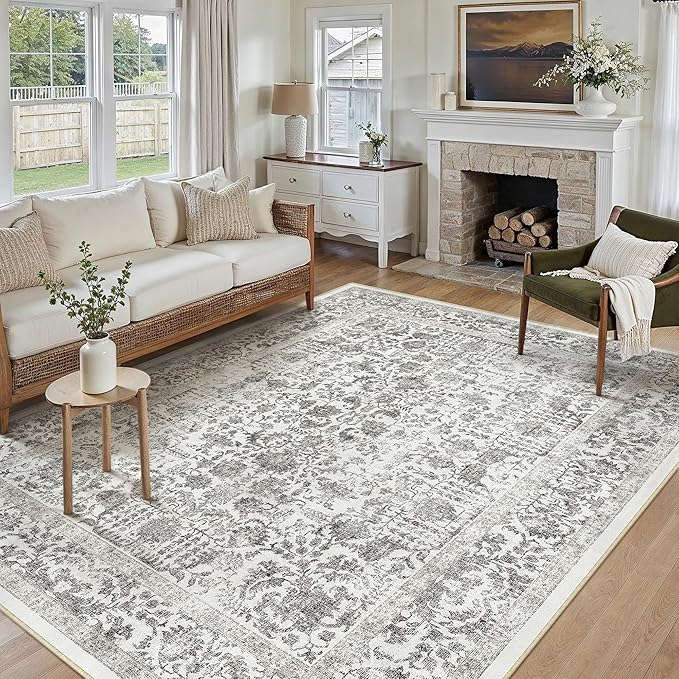 Black Area Rug 8x10 Machine Washable Large Vintage Living Room Distressed Non - Image 5