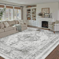 Washable Rug 9x12 Area Rug for Living Room Gray Vintage Boho Medallion Large by PureCozy