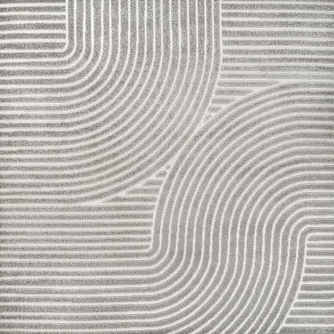 JONATHAN Y Hallie High-Low Curve Gray/Ivory 7x7 Square Indoor/Outdoor Area Rug - Image 9