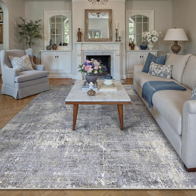 Machine Washable Area Rug 8x10 Grey Large Living Room Indoor Accent Rug Neutral - Image 5