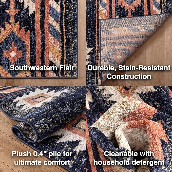Well Woven Tulsa Lea Blue Traditional Southwestern Tribal 2'7" X 9'10" Runner - Image 5
