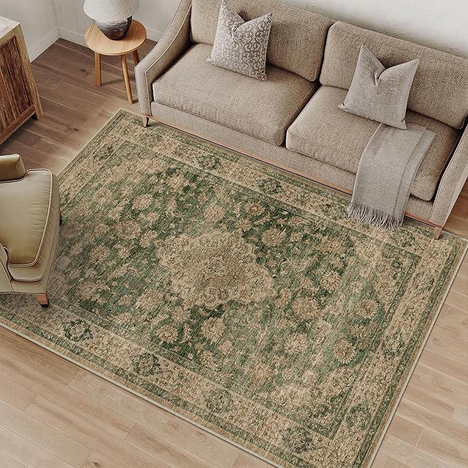 HUGEAR 3x5 Entryway Area Rug Retro Green Small Rug Machine Washable Door Mat - Image 3