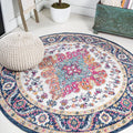 JONATHAN Y Boho Vintage Blue/Multi 6' Round Area Rug, Bohemian Flair Medallion by JONATHANY