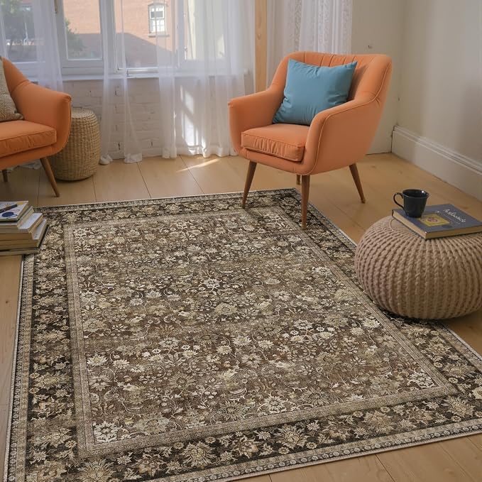 HUGEAR 3x5 Machine Washable Rugs Brown Hallway Area Rug Indoor Accent Rug - Image 3