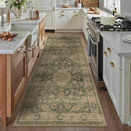 HUGEAR 3x8 Runner Rug Hallway Machine Washable Retro Green Vintage Floral Low - Image 3