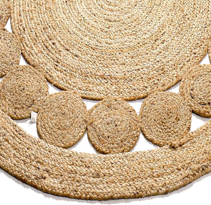 Savi Home Jute Area Rug Handwoven- 4 feet Round- Natural Beige - Image 9
