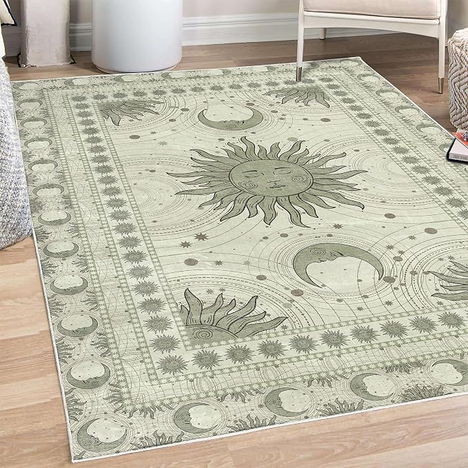 Ambesonne Sun and Moon Decorative Rug, Bohemian Artwork Design of Crescent - Image 6