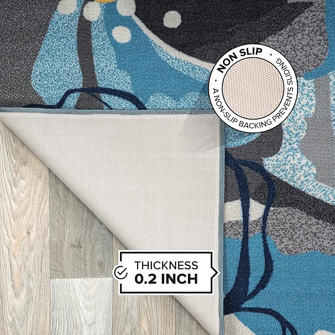 Rugshop Modern Large Floral Non-Slip Area Rug Runner 2' X 7' Gray-Blue - Image 3