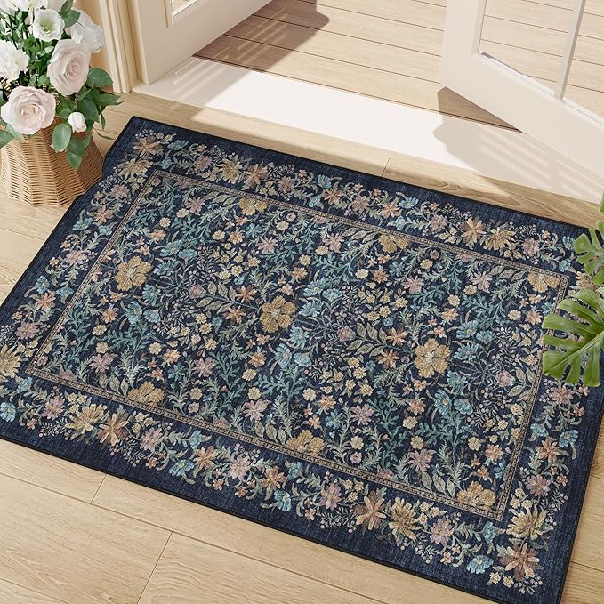 DUKINO 2x3 Entryway Rug, Floral Washable Area Rug by DUKINO