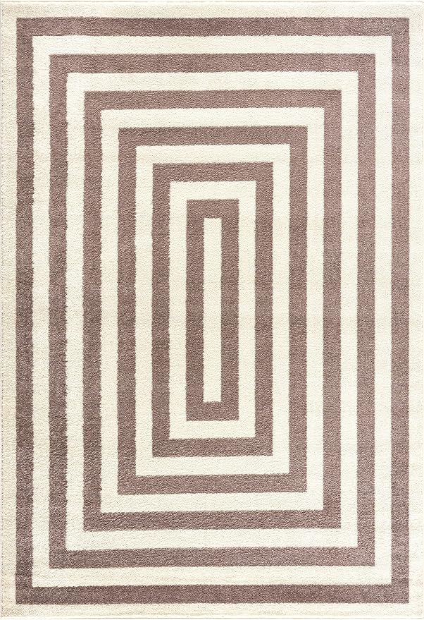 Abani Contemporary Beige & Ivory 7'9" x 10'2" Area Rug, Contrasting Geometric - Image 3