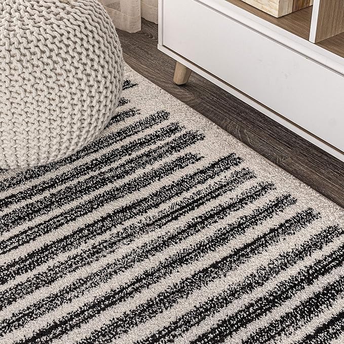 JONATHAN Y Khalil Modern Berber Stripe Cream/Black 8' Round Indoor Area Rug - Image 5
