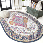 JONATHAN Y Boho Vintage Blue/Multi 4x6 Oval Area Rug, Bohemian Flair Medallion by JONATHANY