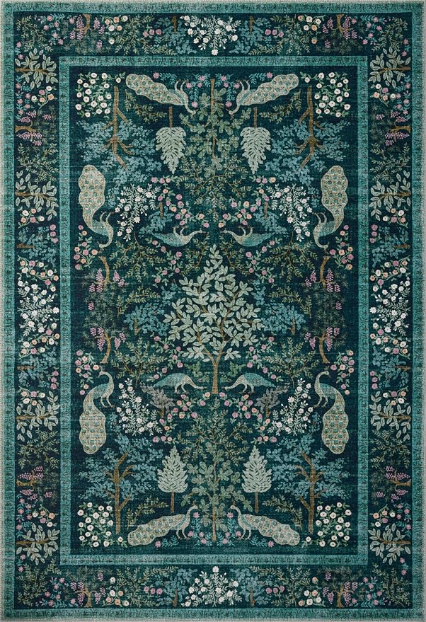 Loloi Rifle Paper Co. Canopy Collection CNP-05 Teal 2'-3" x 5' Accent Rug - Image 2