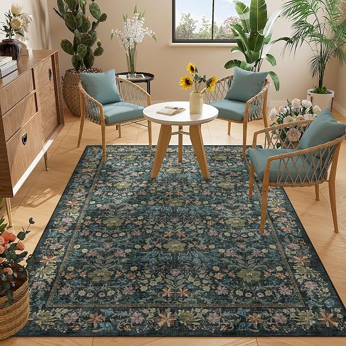 DUKINO 3x5 Area Rug, Vintage Floral Washable Rug - Image 6