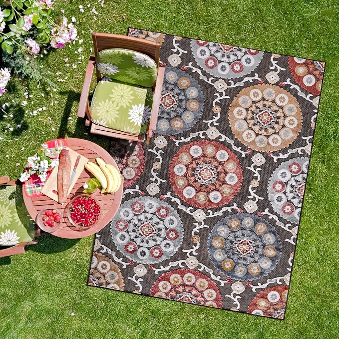 CAMILSON Indoor Outdoor Rug 10x14 Bohemian Medallion Floral Area Rugs by CAMILSONIndoorOutdoorAreaRugs