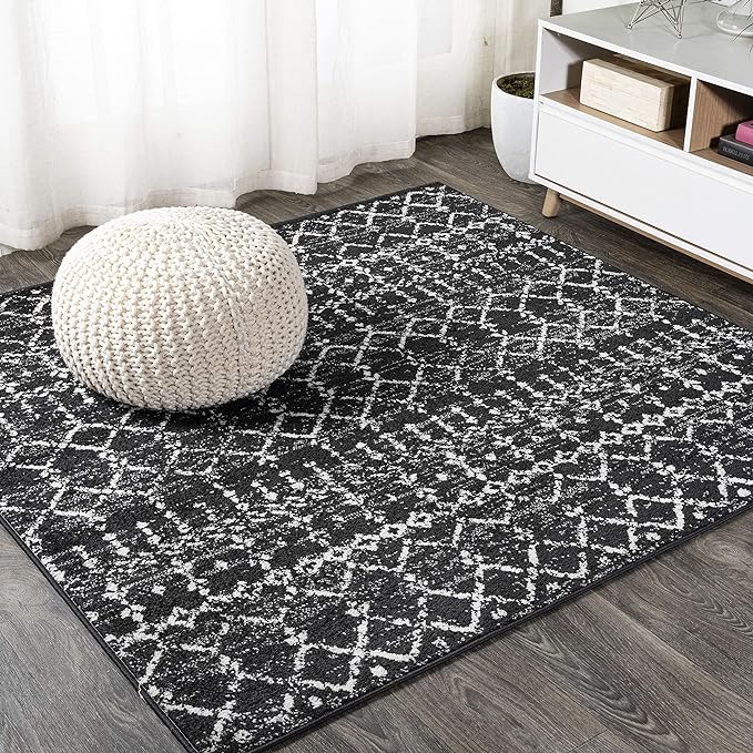 JONATHAN Y Boho Vintage Diamond Black/Ivory Square Area Rug 8X8 ft, Moroccan by JONATHANY