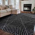 Rugshop Geometric Diamond Stripe Shag Area Rug Anthracite Dark Gray 5' x 7' by Rugshop