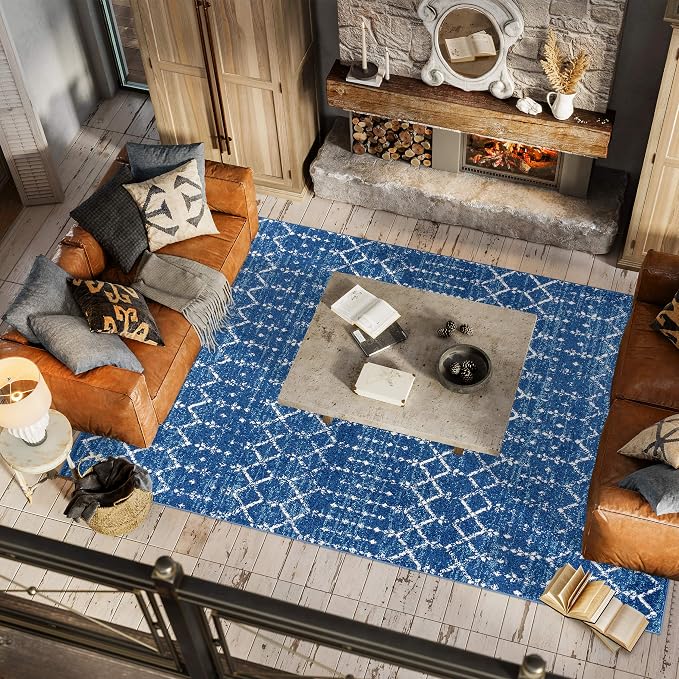 JONATHAN Y Boho Vintage Diamond Blue/White Indoor Area Rug 4X6 ft, Moroccan Hype - Image 6