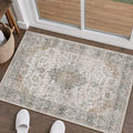 HUGEAR 2x3 Entryway Area Rug Retro Taupe Green Small Rug Machine Washable Door by HUGEAR