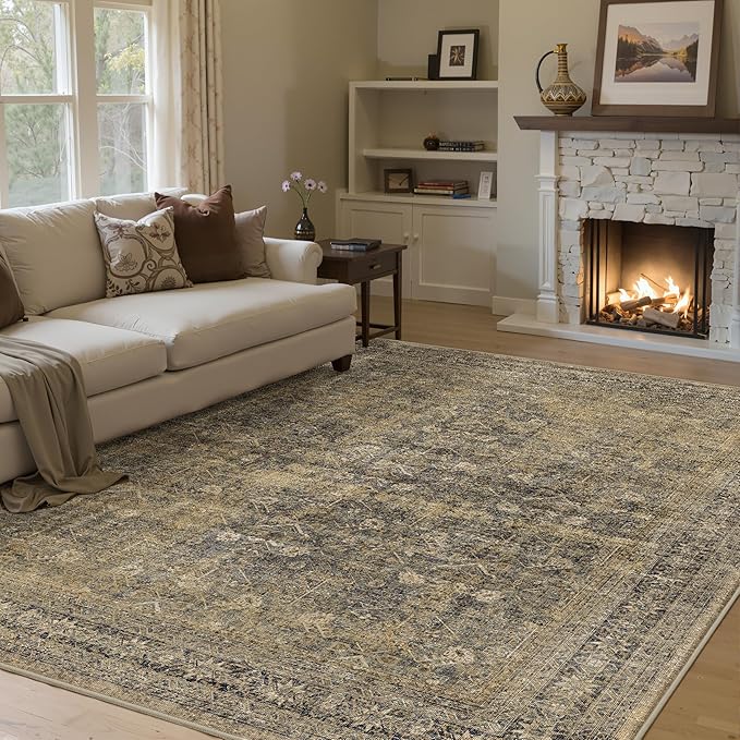 6x9 Brown Black Area Rug for Living Room Washable Vintage Distressed Carpet - Image 4
