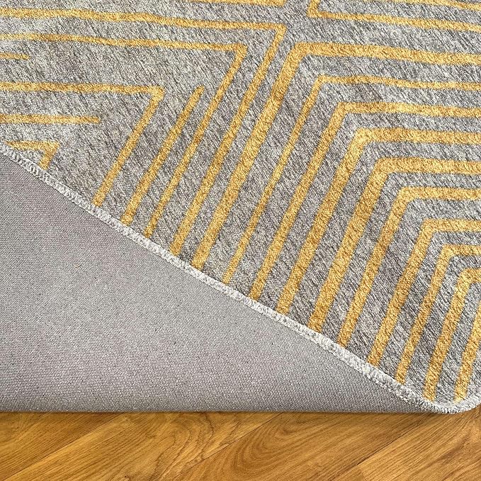 Alfa Rich 4x6 Geometric Gray Gold Washable Area Rugs - Image 5