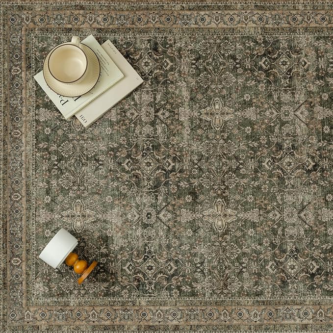 Hallway Runner Rug 2x6 Green Brown Vintage Washable Kitchen Carpet Traditonal - Image 5