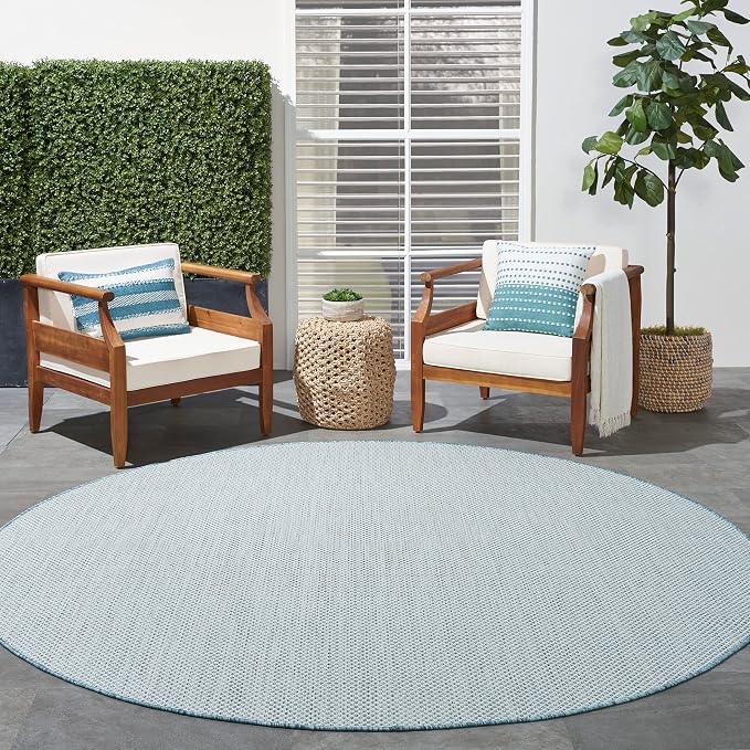 Nourison Home Courtyard Ivory Aqua 8' x Round Area Rug - Image 4
