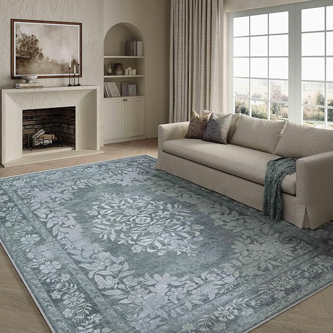 8x10 Area Rug Gray Washable Vintage Distressed Living Room Carpet Large Bedroom by PureCozy
