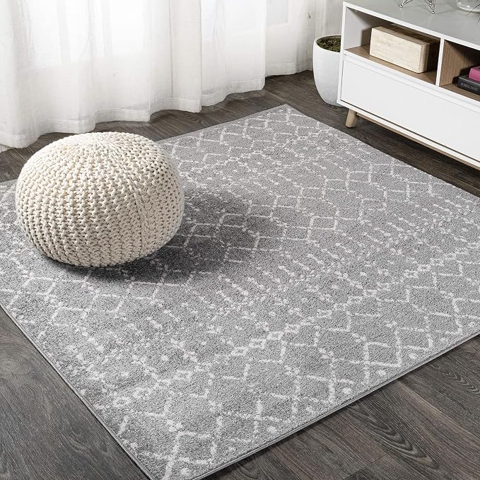 JONATHAN Y Boho Vintage Diamond Gray/Ivory Square Area Rug 5X5 ft, Moroccan Hype by JONATHANY