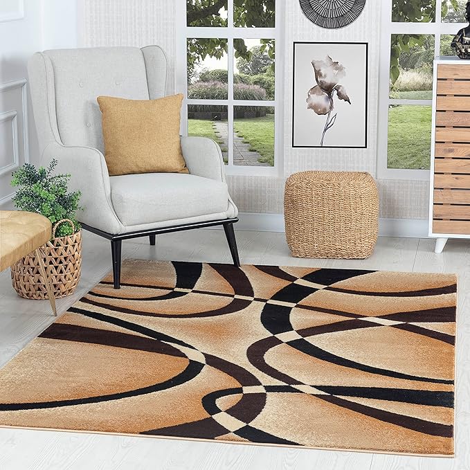 GLORY RUGS Modern Area Rug 4x6 Beige Swirls Carpet Bedroom Living Room by GLORYRUGS