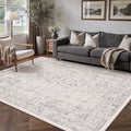 Gray Area Rug 5x7 Machine Washable Vintage Living Room Distressed Non Slip by PureCozy