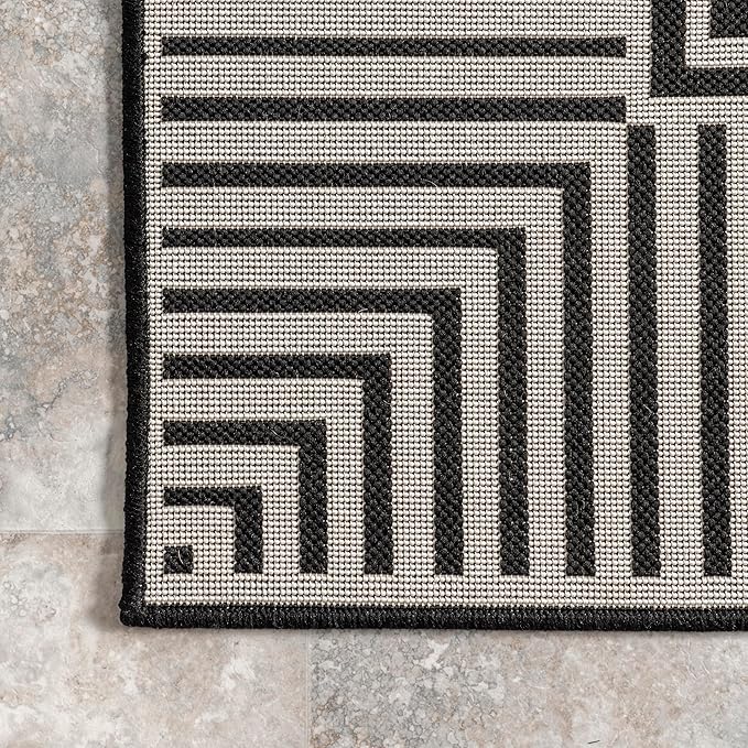 Nuloom Asha Black/Ivory, Striped Border, Soft and Cozy, High Traffic, Stain - Image 9