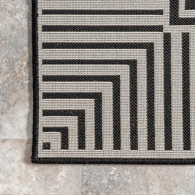 Nuloom Asha Black/Ivory, Striped Border, Soft and Cozy, High Traffic, Stain - Image 9