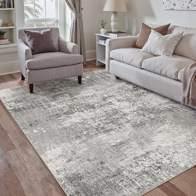 5x7 Grey Area Rug Washable Non Slip Modern Abstract Living Room Carpet Neutral - Image 5