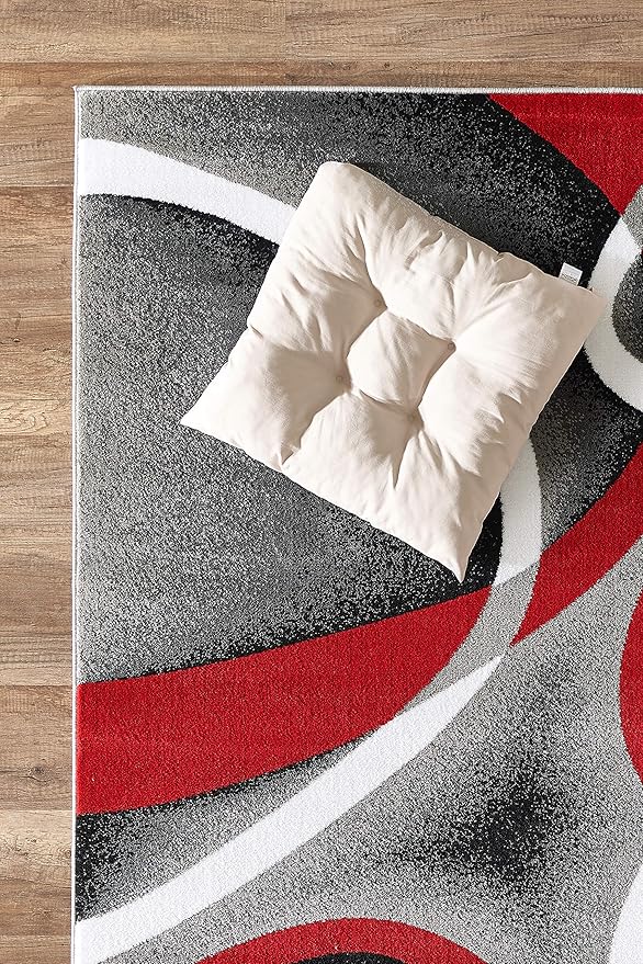 GLORY RUGS Modern Area Rug 5x7 Red Swirls Carpet Bedroom Living Room - Image 3