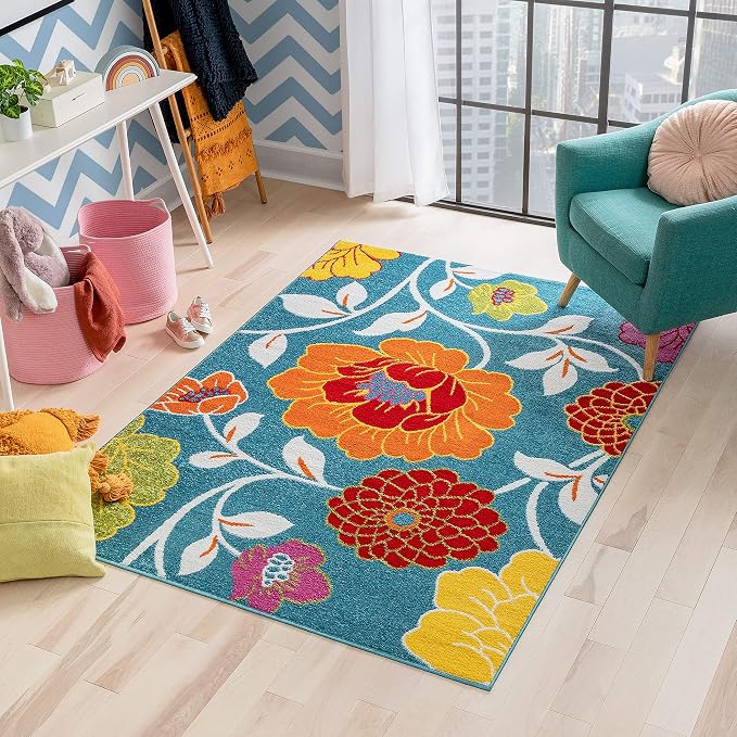 Well Woven Modern Rug Daisy Flowers Blue 3'3" x 5' Floral Accent Area Rug - Image 7