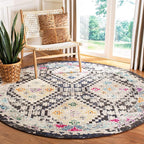 SAFAVIEH Madison Collection 3' Round Black / Yellow MAD418Z Boho Diamond by SAFAVIEH
