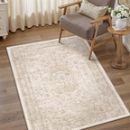 Entryway Area Rug 3x5 Washable Beige Vintage Distressed Carpet Oriental Soft - Image 5