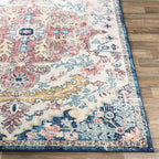 Livabliss Area Rugs - 5ft Round Odelia Vintage Boho Aqua Burgandy Blue Round - Image 3