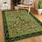 Green Area Rug 3x5 Washable, Non-Slip Small Rug Carpet, Floral Boho Low Pile by TANVILL