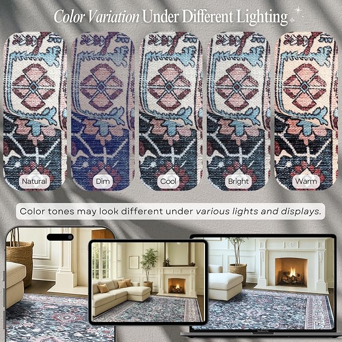 Fame Rugs Turkish Rug. Washable Vintage Oriental Antique Inspired Traditional - Image 4