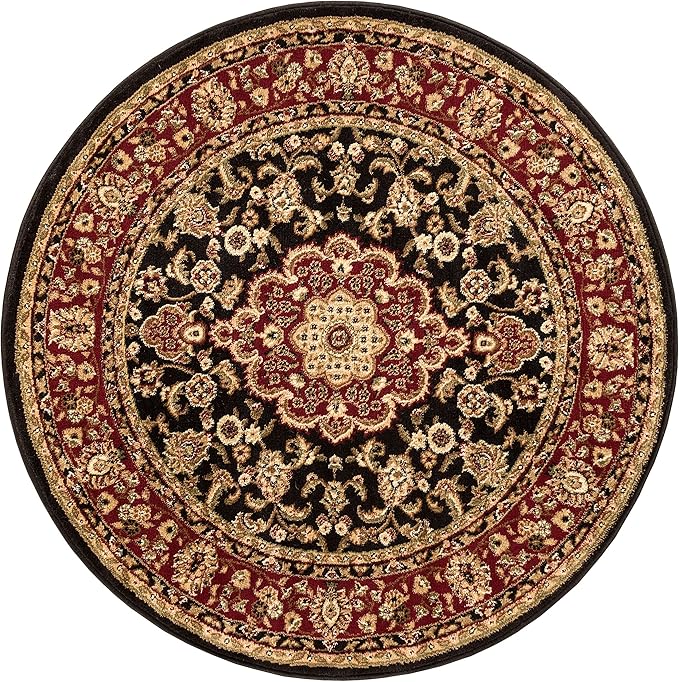 Well Woven Barclay Collection Medallion Kashan Black 5 ft Round Rug - Image 3