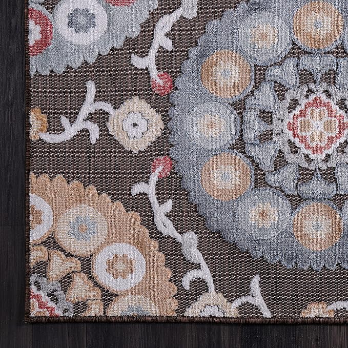 CAMILSON Indoor Outdoor Rug 10x14 Bohemian Medallion Floral Area Rugs - Image 4